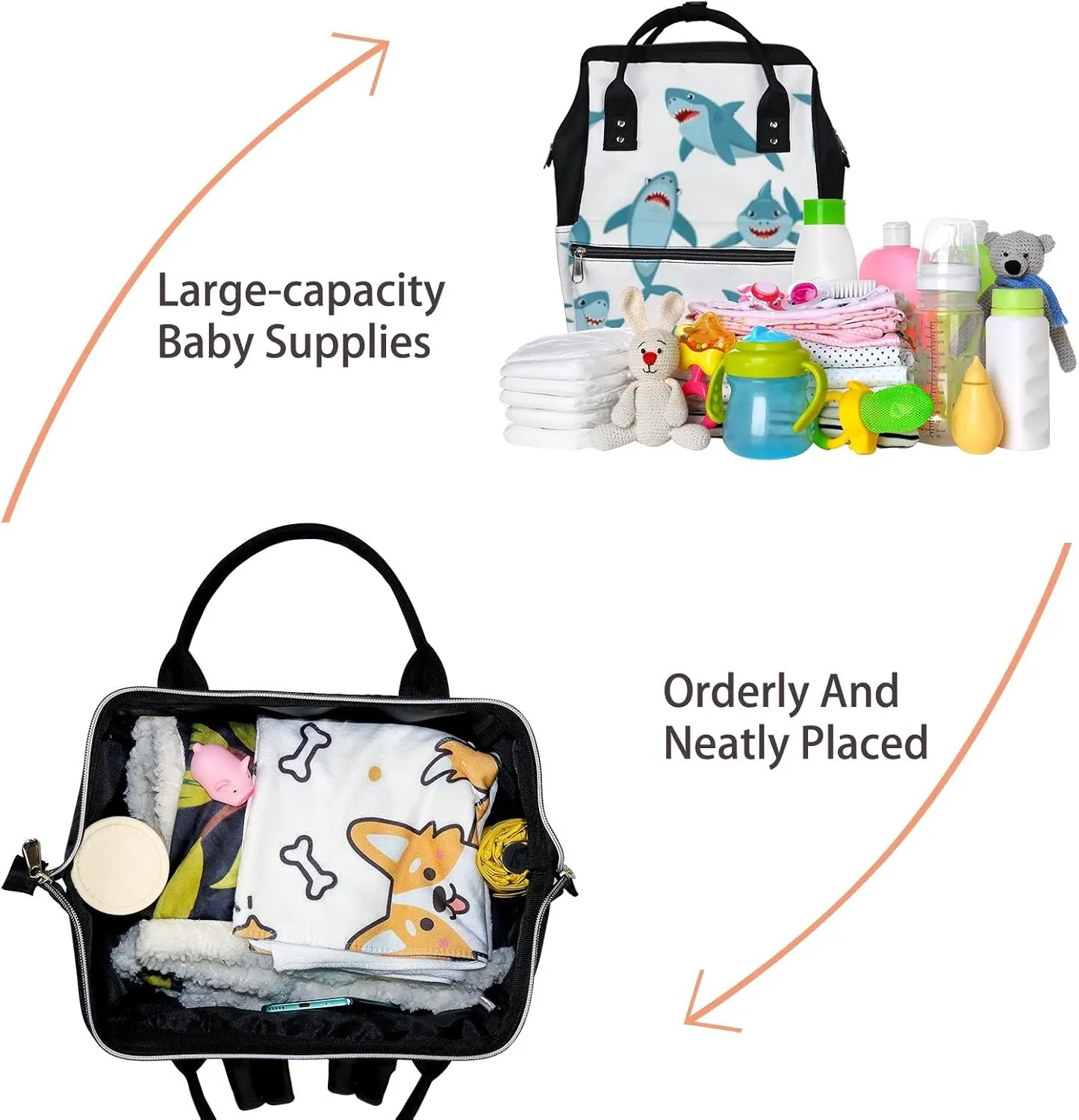 Cute Green Shark Cartoon Ocean Fish Diaper Bag Backpack, waterproof backpack Baby Nappy Changing Bags Laptop Backpack for Travel, Large Capacity, Durable and Stylish for Woman and Men.