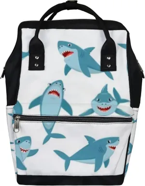 Cute Green Shark Cartoon Ocean Fish Diaper Bag Backpack, waterproof backpack Baby Nappy Changing Bags Laptop Backpack for Travel, Large Capacity, Durable and Stylish for Woman and Men.
