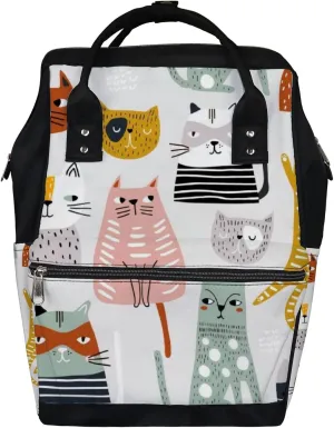 Cute Kawaii Colorful Cats Diaper Bag Backpack, waterproof backpack Baby Nappy Changing Bags Laptop Backpack for Travel, Large Capacity, Durable and Stylish for Woman and Men.