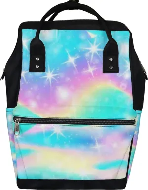 Cute Rainbow Sparkles Diaper Bag Backpack, waterproof backpack Baby Nappy Changing Bags Laptop Backpack for Travel, Large Capacity, Durable and Stylish for Woman and Men.