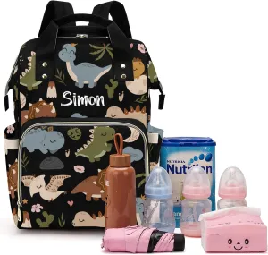 Cute Tropical Dinosaur Large Capacity Custom Diaper Bag for Baby Boy Girl Waterproof Personalized Name Diaper Bag Backpack with Multi-Pocket Customized Mom Travel Daypack for Baby Essentials