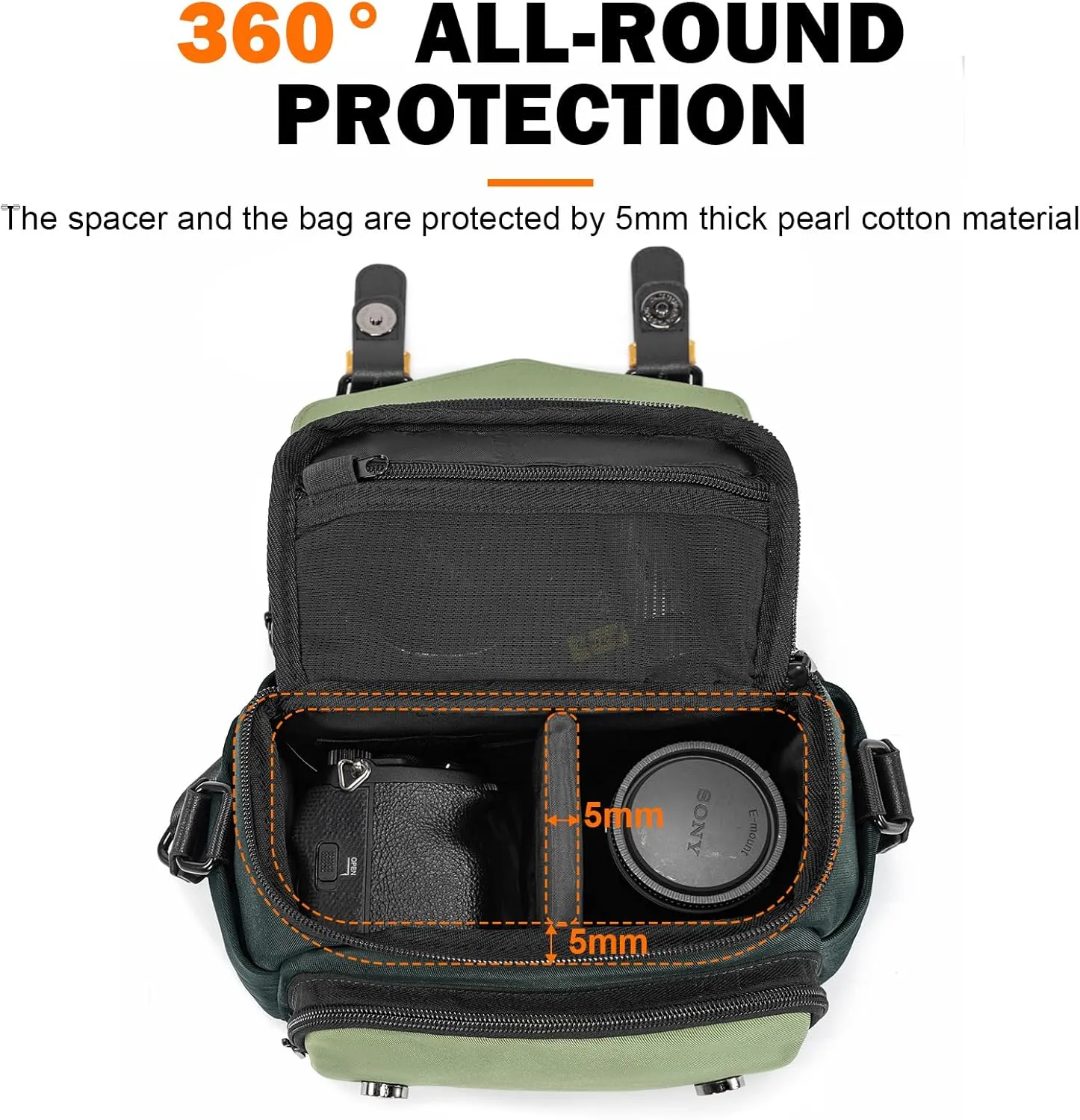 Cwatcun Camera Bag, Waterproof Flap Camera Crossbody Shoulder Messenger Case with Tripod Holder, Travel Photography Bag for Canon, Nikon, Sony, Fuji DSLR/SLR/Mirrorless Camera, Lens - Green, S