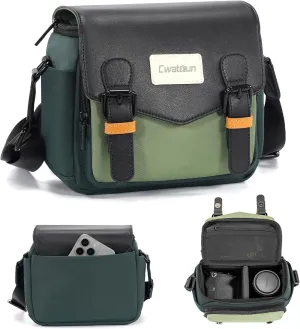 Cwatcun Camera Bag, Waterproof Flap Camera Crossbody Shoulder Messenger Case with Tripod Holder, Travel Photography Bag for Canon, Nikon, Sony, Fuji DSLR/SLR/Mirrorless Camera, Lens - Green, S