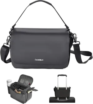 Cwatcun Camera Shoulder Bag, Waterproof Crossbody Case, Compact Photography Backpack with Tripod Holder, Compatible with Canon/Nikon/Sony/Fuji DSLR/SLR/Mirrorless Camera, Lens, Black