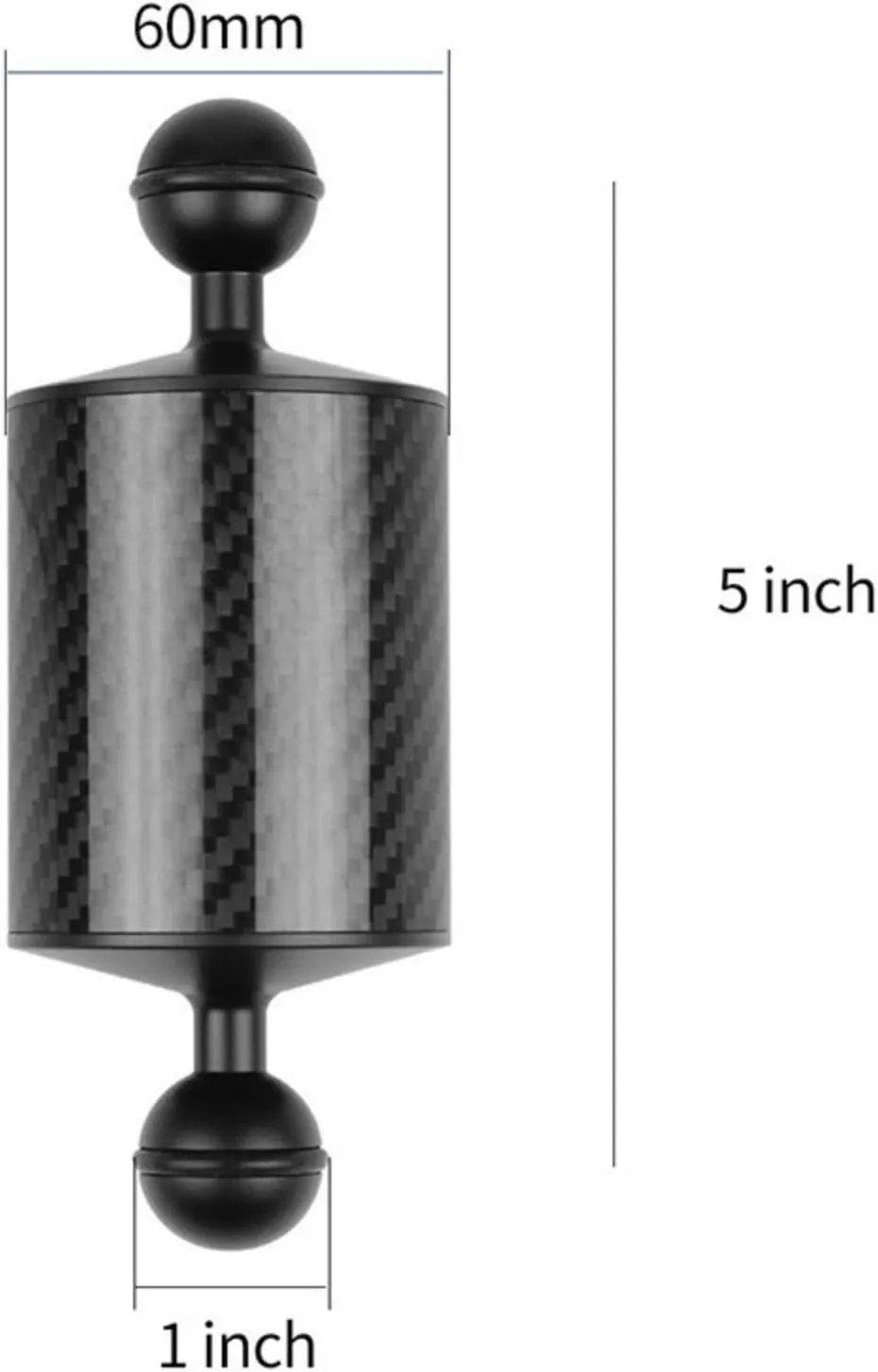 D60mm Carbon Fiber Float Arm for Ultralight, Aquatic Arm,Dual Ball Lightweight Buoyancy Arm for Underwater Camera,Diving Tray, Video Light, and Strobe (Black, D60mm 5 inch)