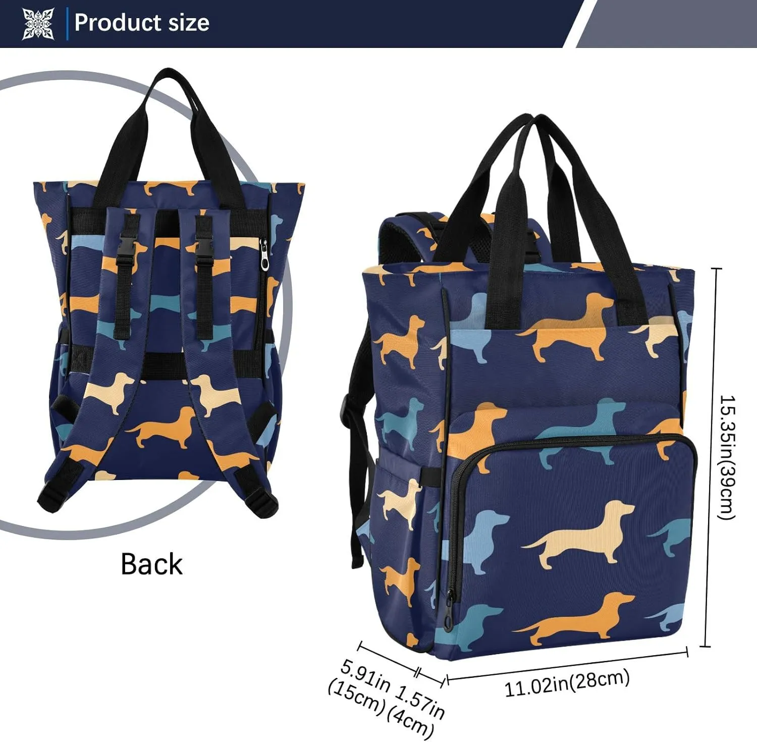Dachshund Dogs Diaper Bag Backpack for Baby Boys Girls Multifunction Baby Essentials Travel Tote with Stroller Straps & Bottle Storage Maternity Baby Changing Bags for Shopping Hiking Traveling