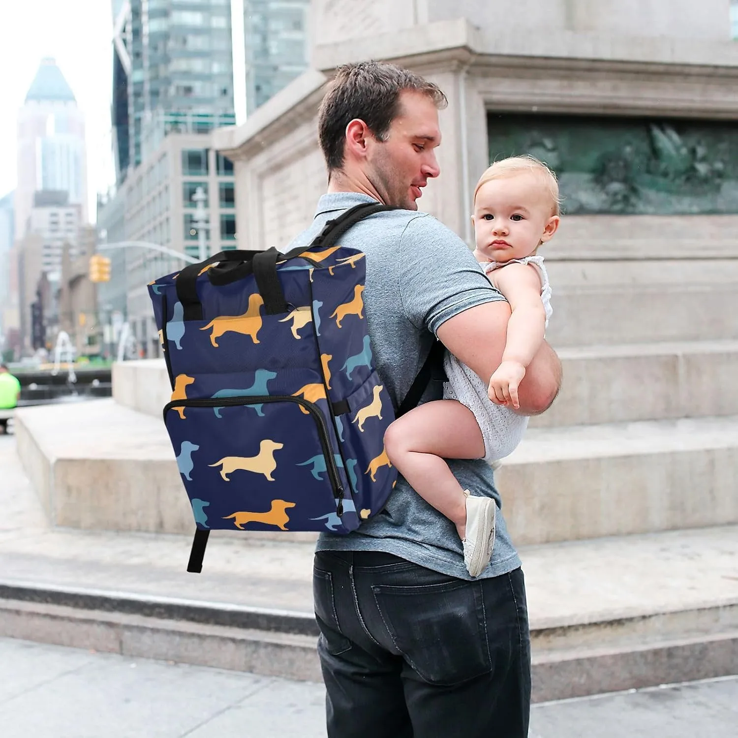 Dachshund Dogs Diaper Bag Backpack for Baby Boys Girls Multifunction Baby Essentials Travel Tote with Stroller Straps & Bottle Storage Maternity Baby Changing Bags for Shopping Hiking Traveling