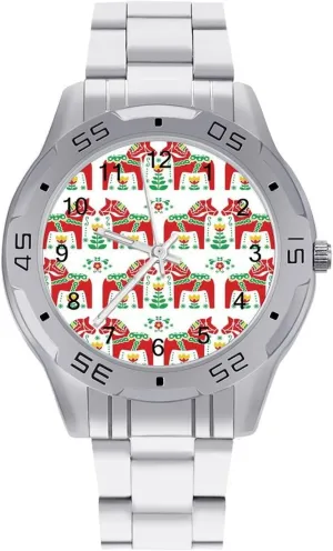 Dala Horse Classic Wrist Watches for Men Casual Business Dress Watch with Stainless Steel Band Work Party