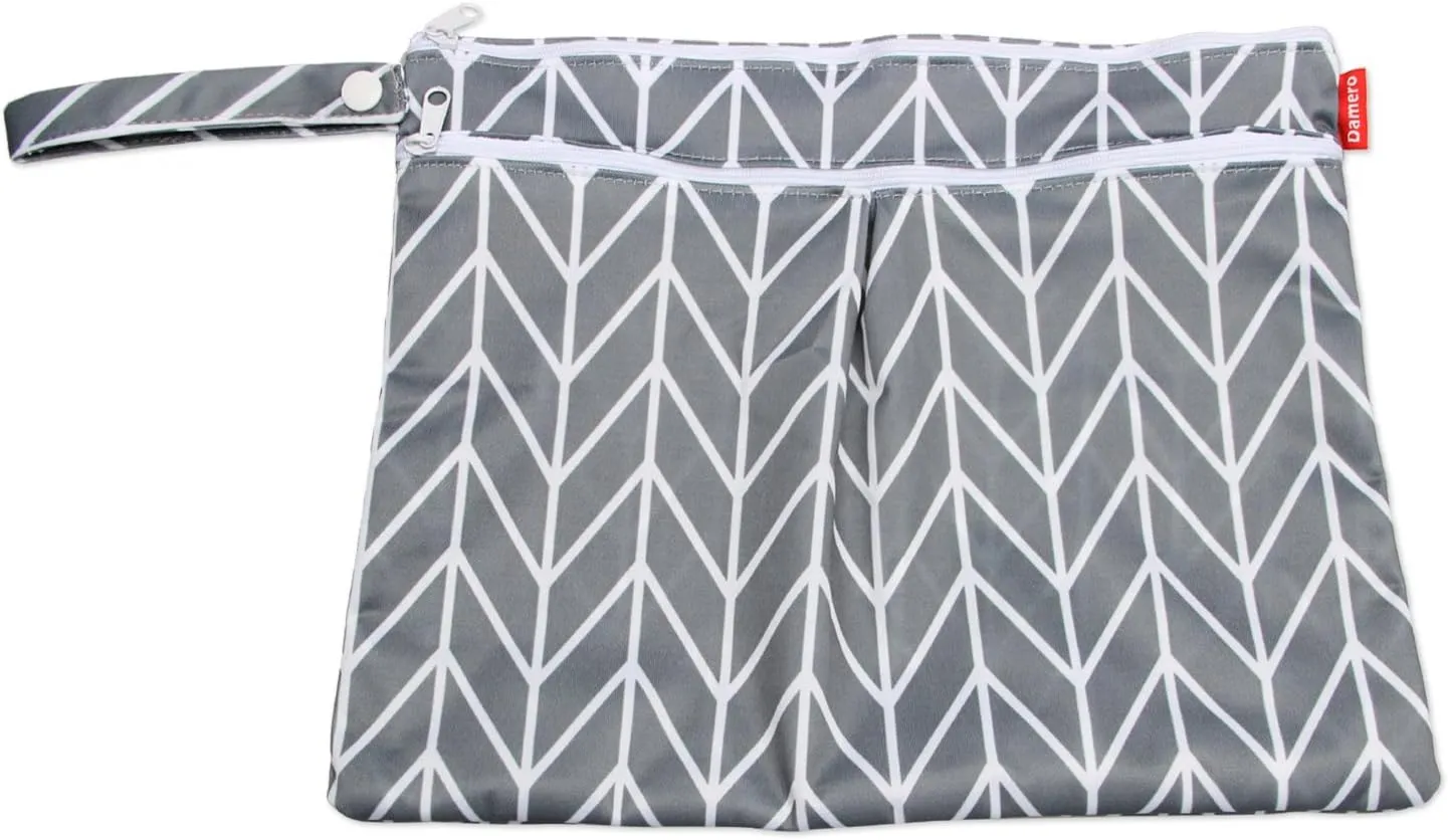 Damero 3pcs Travel Wet and Dry Bag with Handle for Cloth Diaper, Pumping Parts, Clothes, Swimsuit and More, Easy to Grab and Go, Gray Arrows