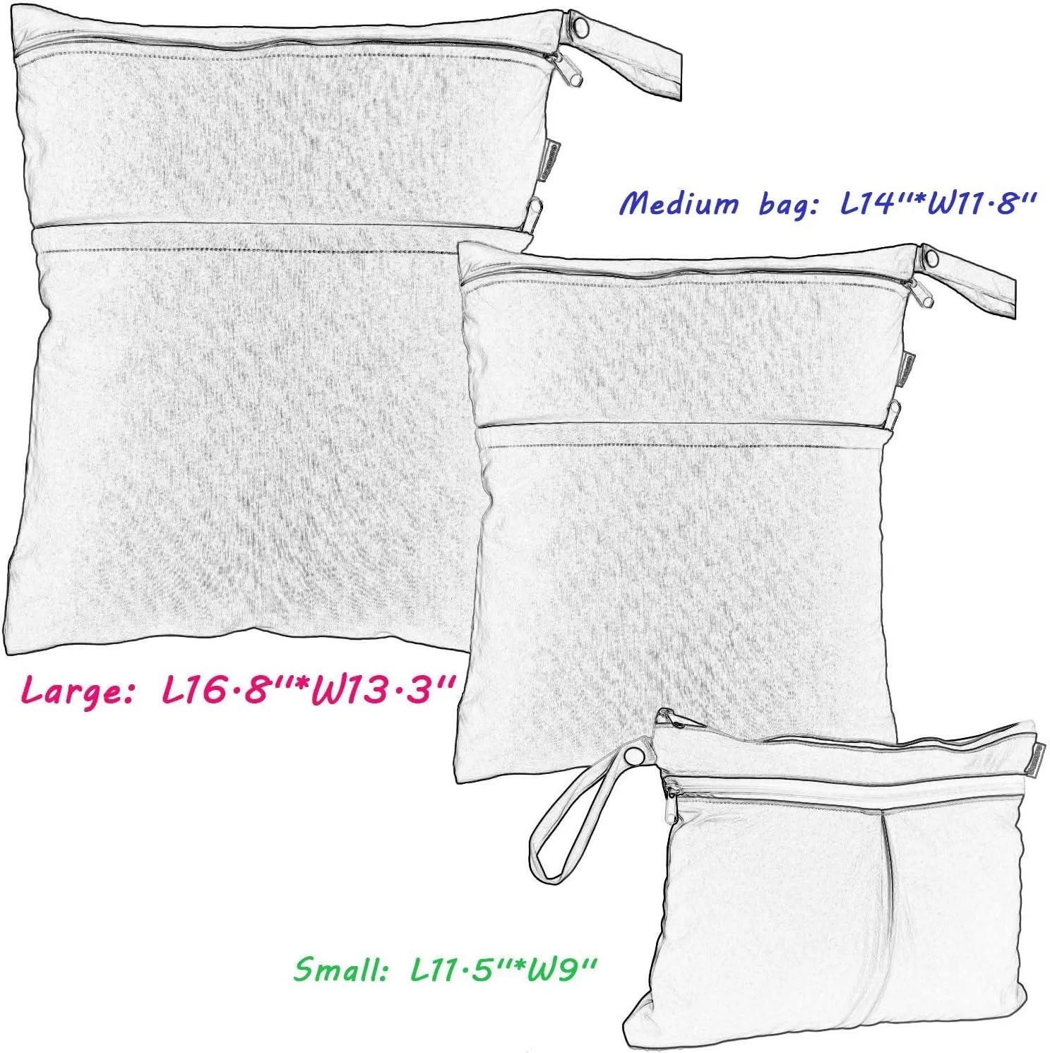Damero 3pcs Travel Wet and Dry Bag with Handle for Cloth Diaper, Pumping Parts, Clothes, Swimsuit and More, Easy to Grab and Go, Gray Arrows