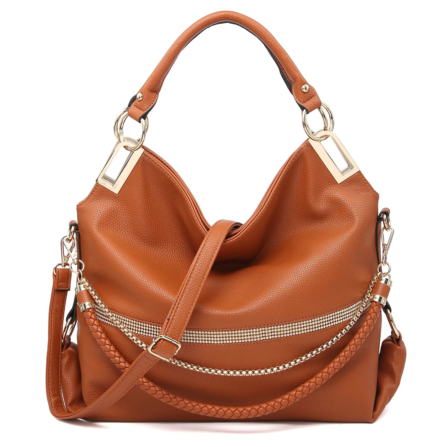 Dasein Gold-Tone Quilted Trendy Hobo Bag with Multi Shoulder Straps (7350)