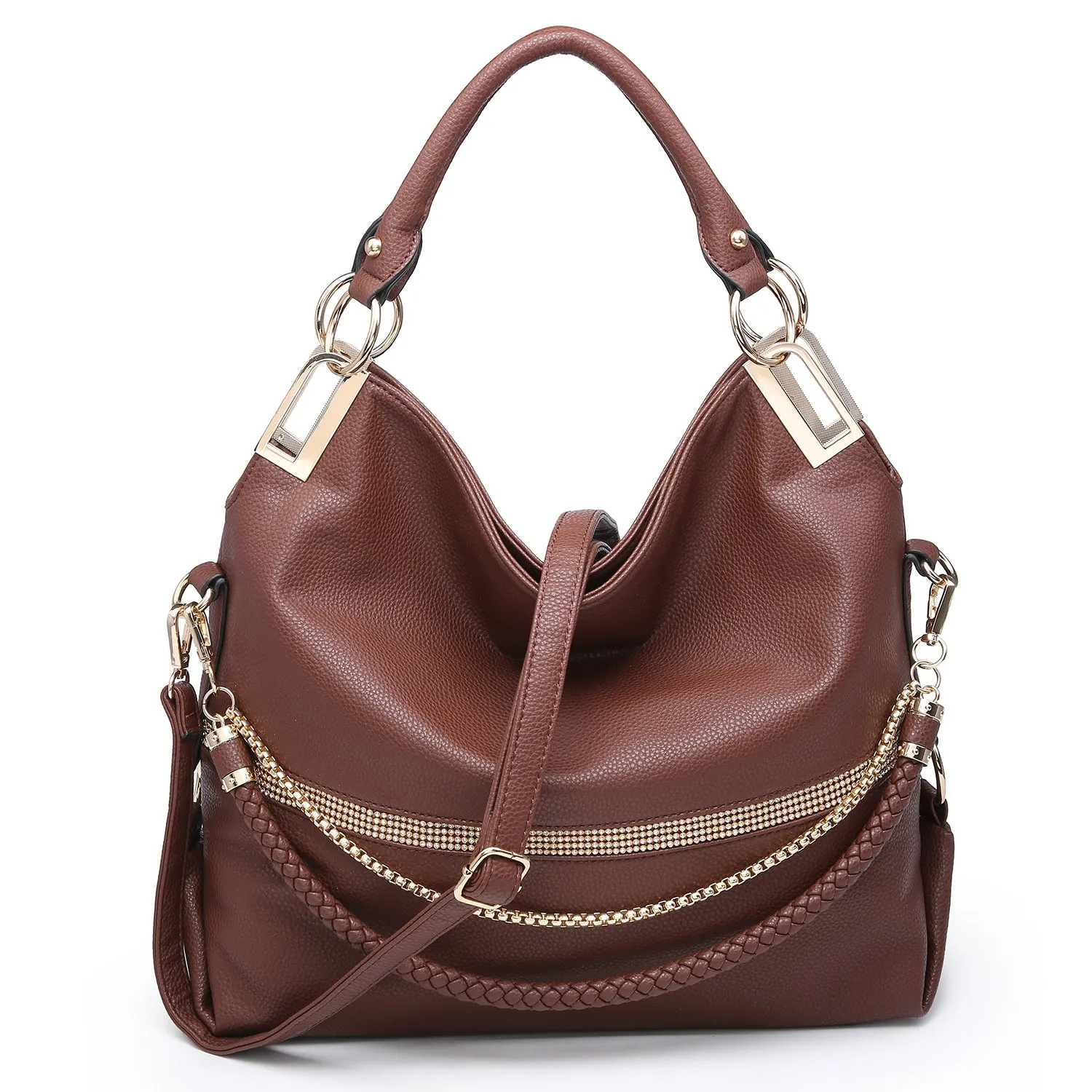 Dasein Gold-Tone Quilted Trendy Hobo Bag with Multi Shoulder Straps (7350)