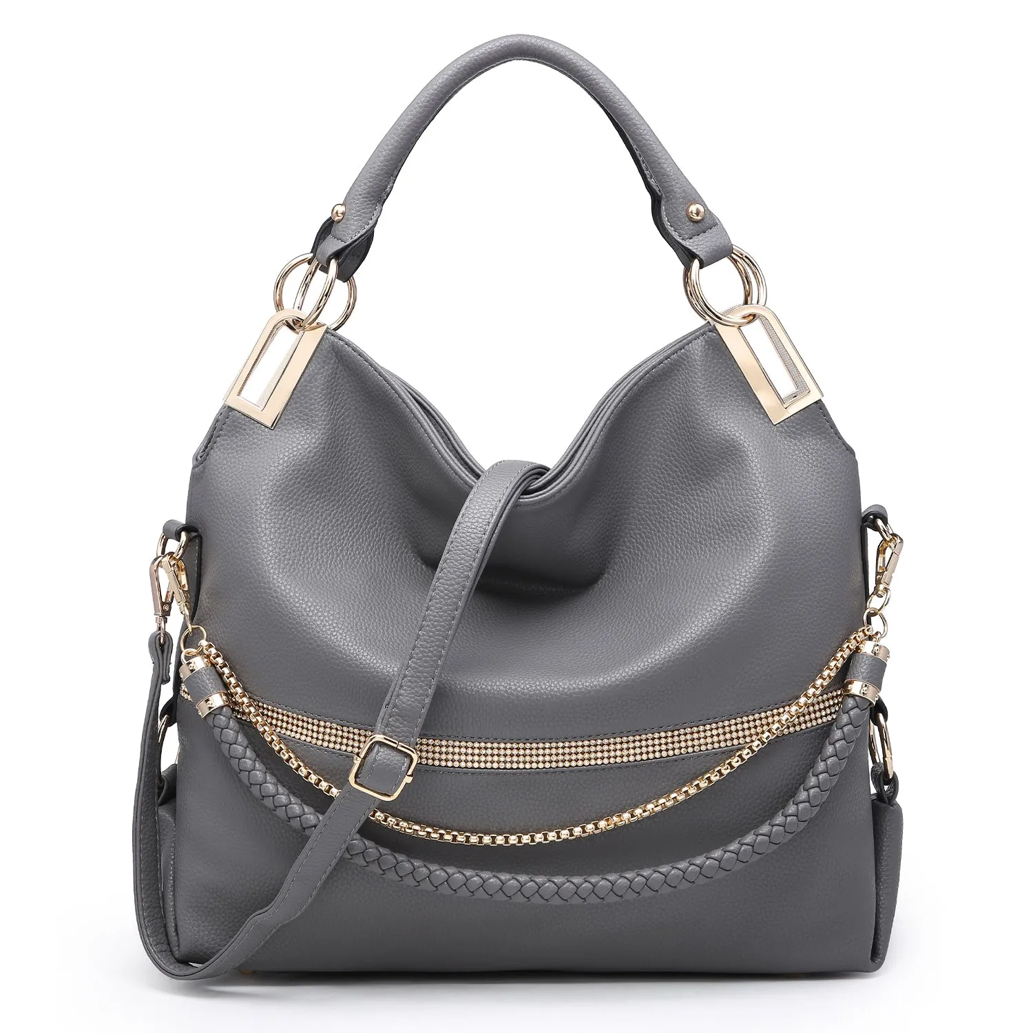 Dasein Gold-Tone Quilted Trendy Hobo Bag with Multi Shoulder Straps (7350)