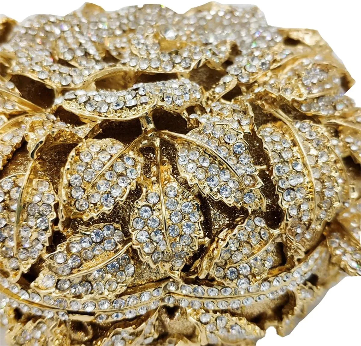 Dazzling Round Shape Rose Flower Evening Bag Elegant Clutch Purses for Women Formal Wedding Party Cocktail Handbags