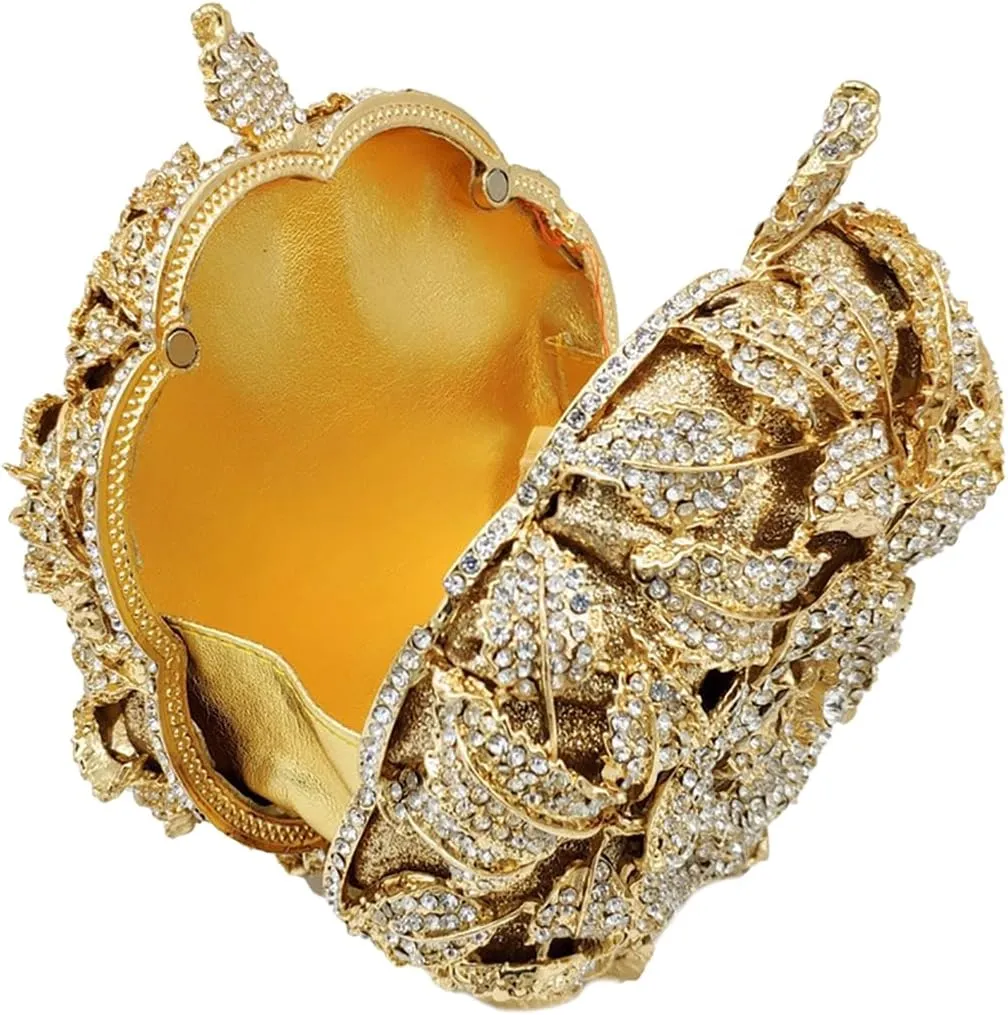 Dazzling Round Shape Rose Flower Evening Bag Elegant Clutch Purses for Women Formal Wedding Party Cocktail Handbags