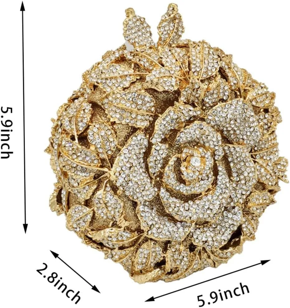 Dazzling Round Shape Rose Flower Evening Bag Elegant Clutch Purses for Women Formal Wedding Party Cocktail Handbags
