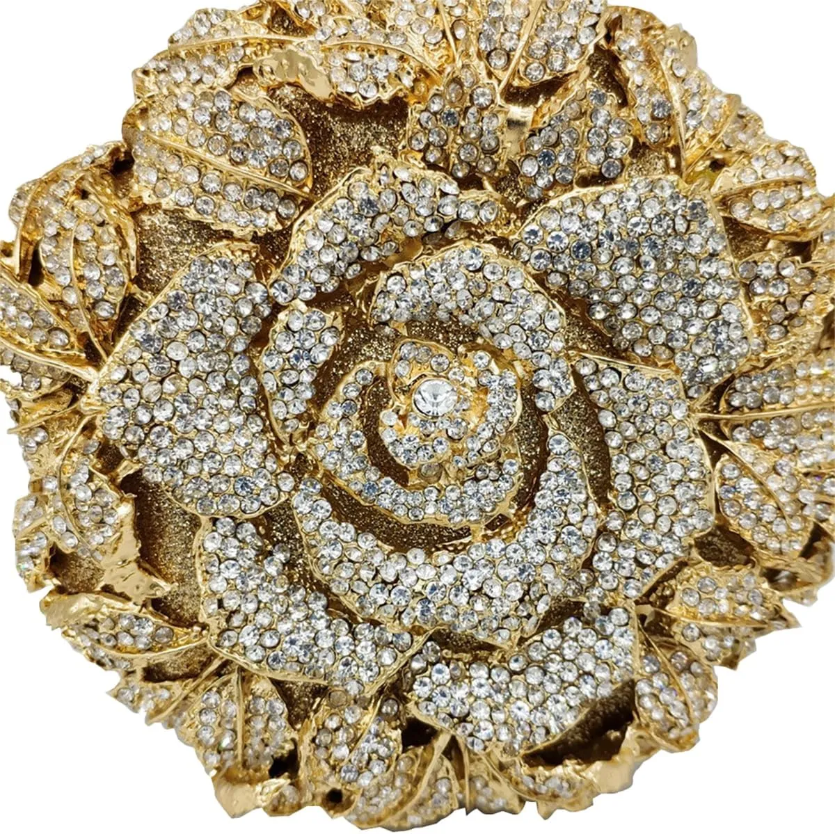 Dazzling Round Shape Rose Flower Evening Bag Elegant Clutch Purses for Women Formal Wedding Party Cocktail Handbags
