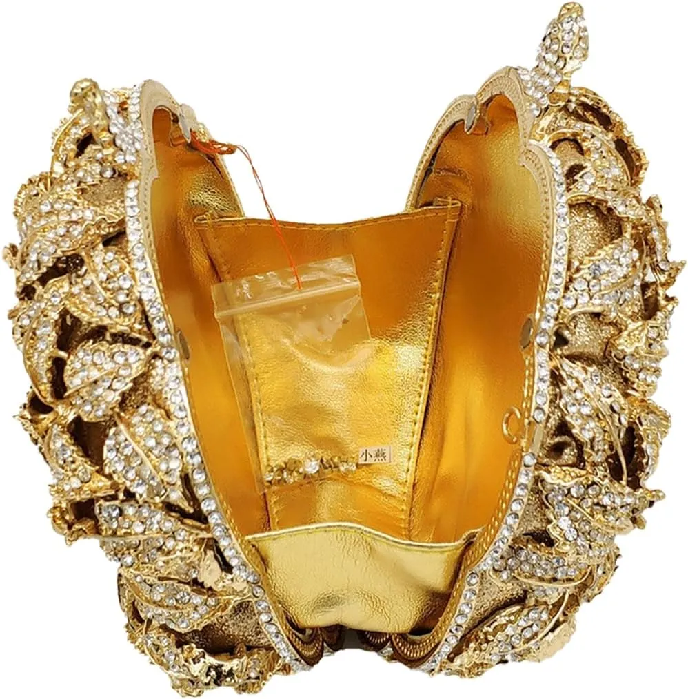 Dazzling Round Shape Rose Flower Evening Bag Elegant Clutch Purses for Women Formal Wedding Party Cocktail Handbags