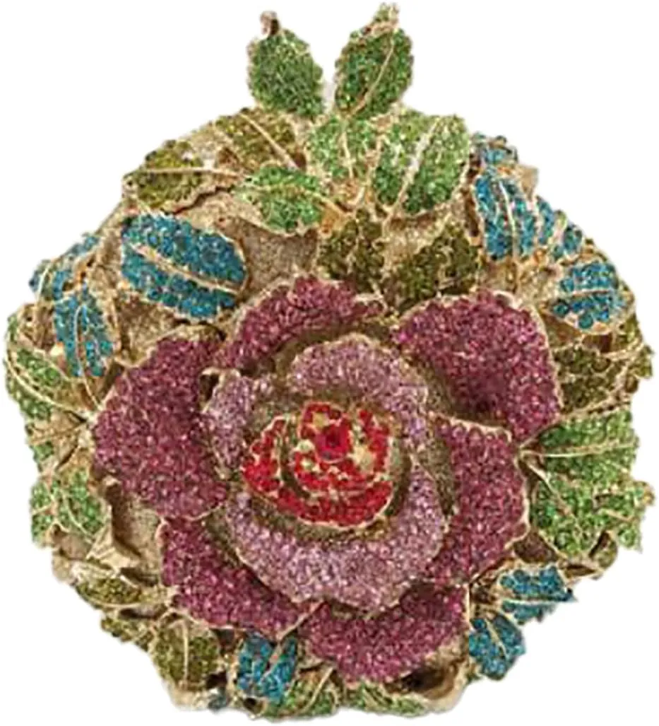Dazzling Round Shape Rose Flower Evening Bag Elegant Clutch Purses for Women Formal Wedding Party Cocktail Handbags