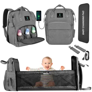DB231-ITACIA Baby Diaper Bag Backpack With Changing Station-Grey