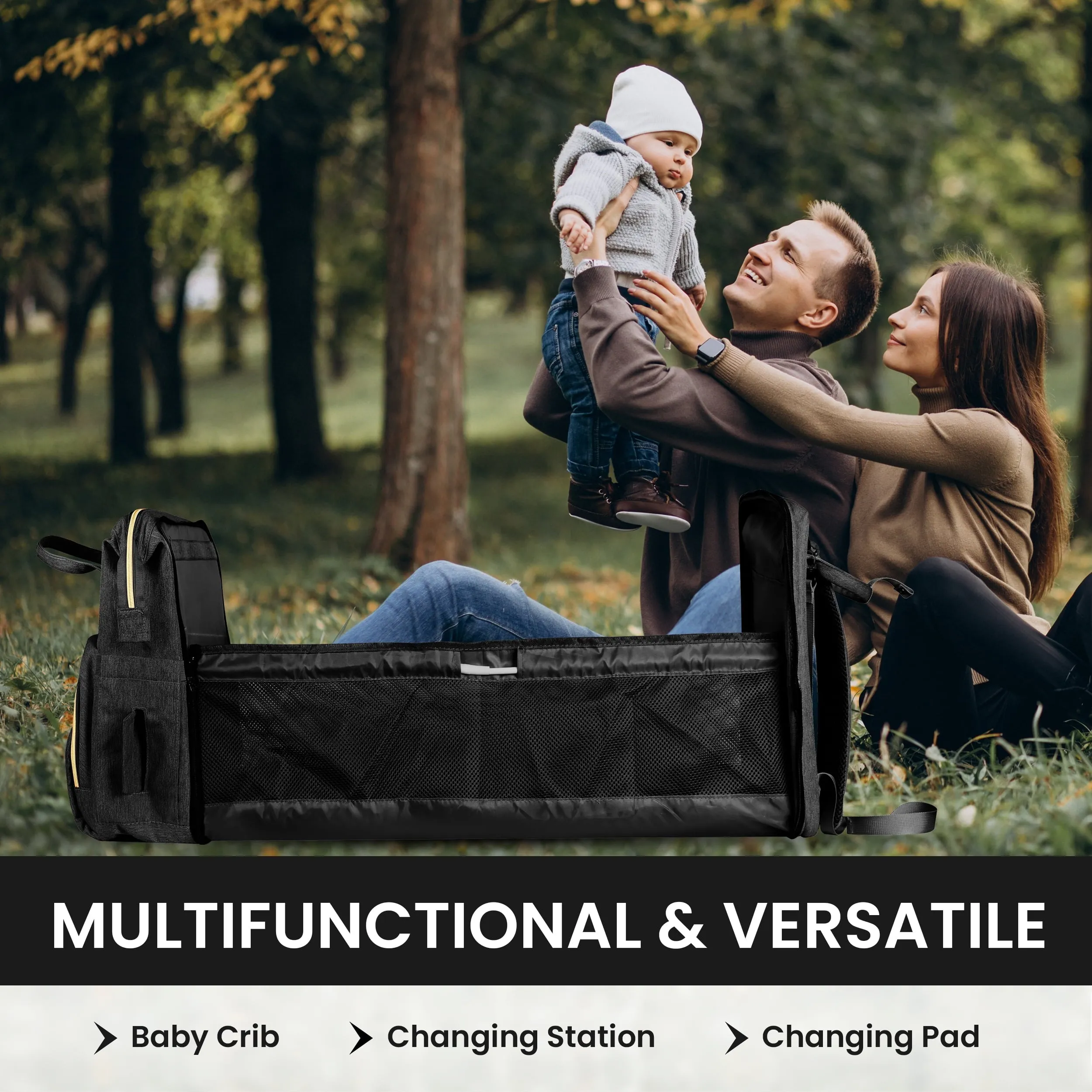 DB232-ITACIA Baby Diaper Bag Backpack With Changing Station-Black