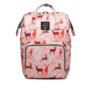 Deer Cartoon Diaper Bag for Mom/Dad,Waterproof Travel Backpack,Spacious Tote Shoulder Bag Organizer,Pink