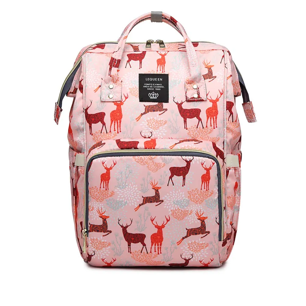 Deer Cartoon Diaper Bag for Mom/Dad,Waterproof Travel Backpack,Spacious Tote Shoulder Bag Organizer,Pink