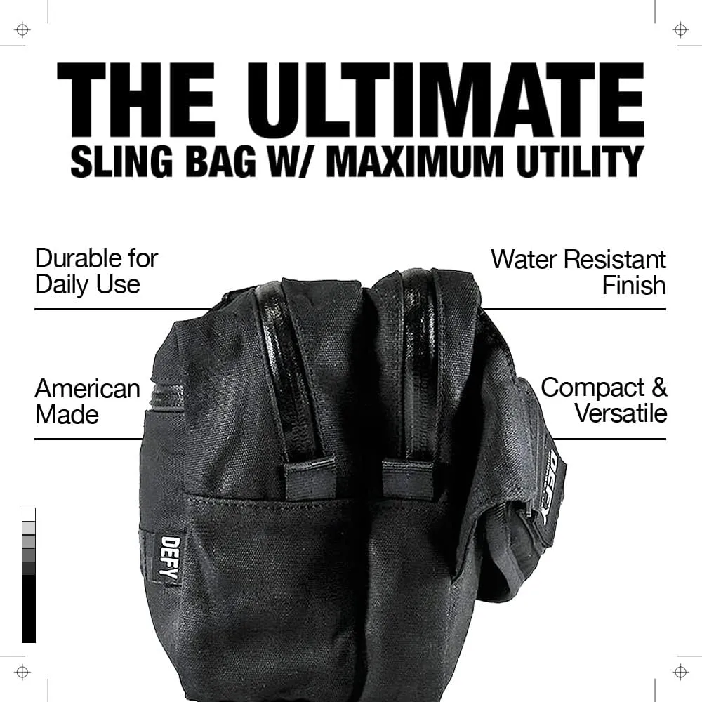 DEFY Insidious Sling | TexWax Canvas Crossbody Sling Bag | 10.5 Liter Utility Sling Bags For Men | Mens Shoulder Bag w/ 13 Inch Laptop/Tablet Sleeve | Water Repellent Travel & Commuter Bag (Black)