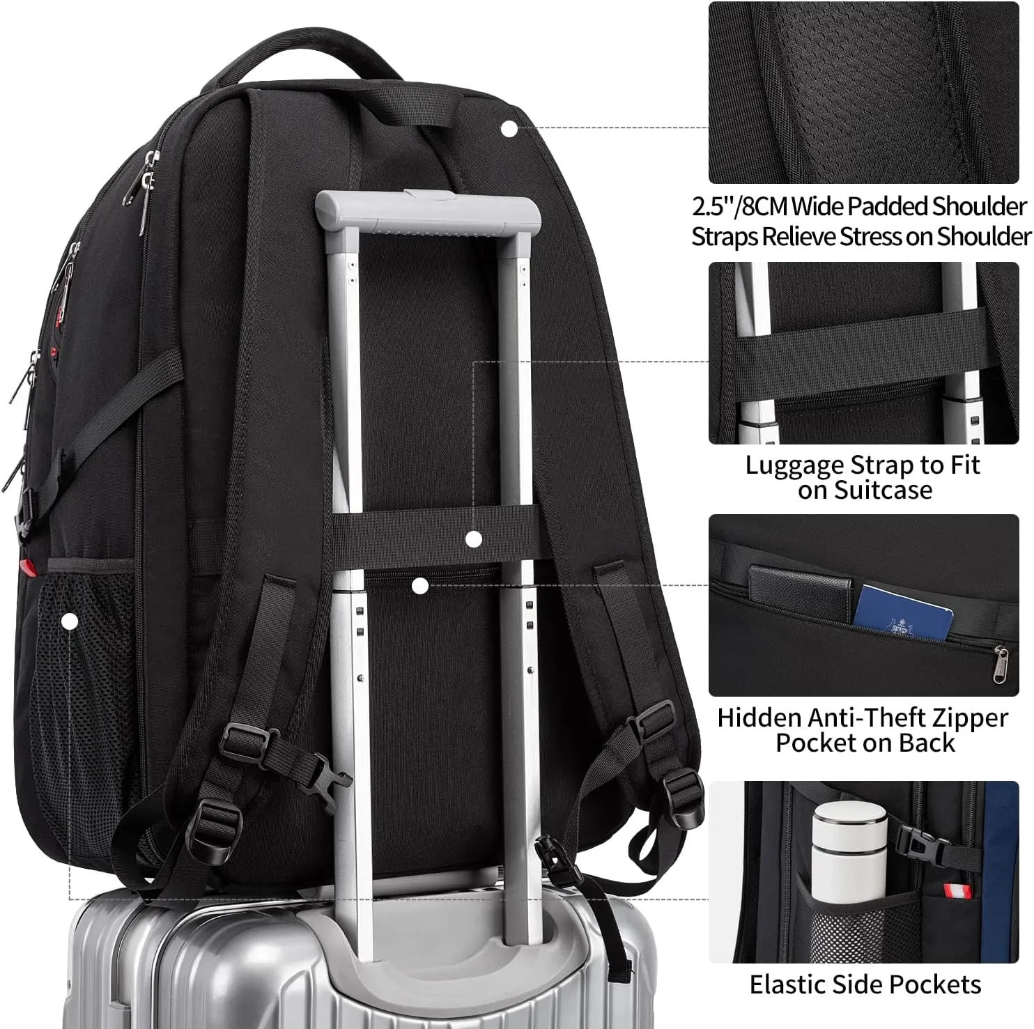 Della Gao Travel Laptop Backpack, Anti Theft Backpack for Men and Women with USB Charging Port Business Computer Backpack Bag (Black Blue, 18.4 Inch)