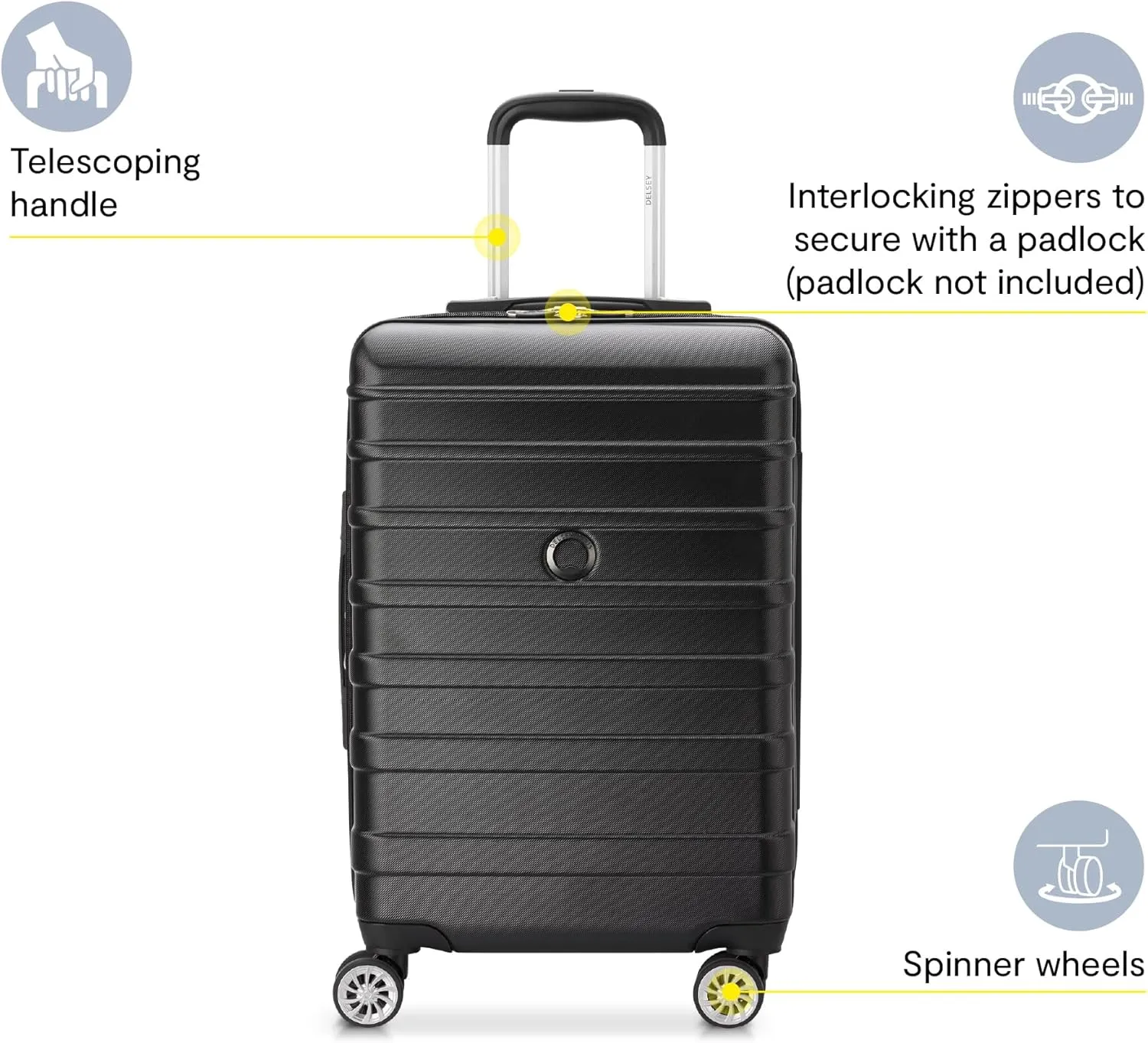 DELSEY PARIS Margot Hardside Luggage, Dual Wheel Spinners for Smooth Travel, Expandable with Spacious & Organizable compartments, Men and Women, Black, Medium Check-in 24-Inch
