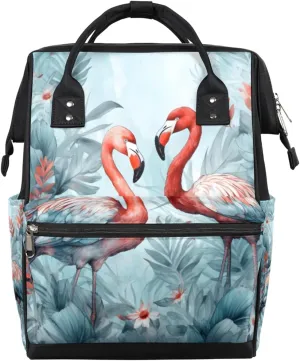 Diaper Backpack Bag for Mom Dad Men Women Unisex, Tropic Flower Flamingo Back Packs Multifunction Casual Travel Backpacks Diaper Bag Daypack