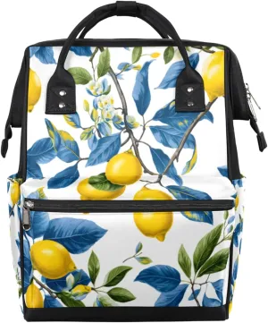 Diaper Backpack Bag for Mom Dad Men Women Unisex, Tropics Lemon Leaves Back Packs Multifunction Casual Travel Backpacks Diaper Bag Daypack