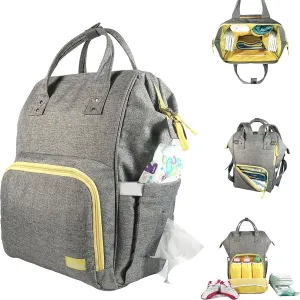 Diaper Backpack Organizer Unisex Travel Bag Large Capacity Lightweight Insulated Waterproof Stroller Compatible Maternity Nappy for Boys and Girls in Grey Yellow