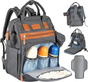Diaper Backpack with Changing Pad, Baby Diaper Bag for Mom & Dad with Multipurpose Pockets, Large Stylish Baby Bag for Boy, Girl, Toddler (Dark Grey)