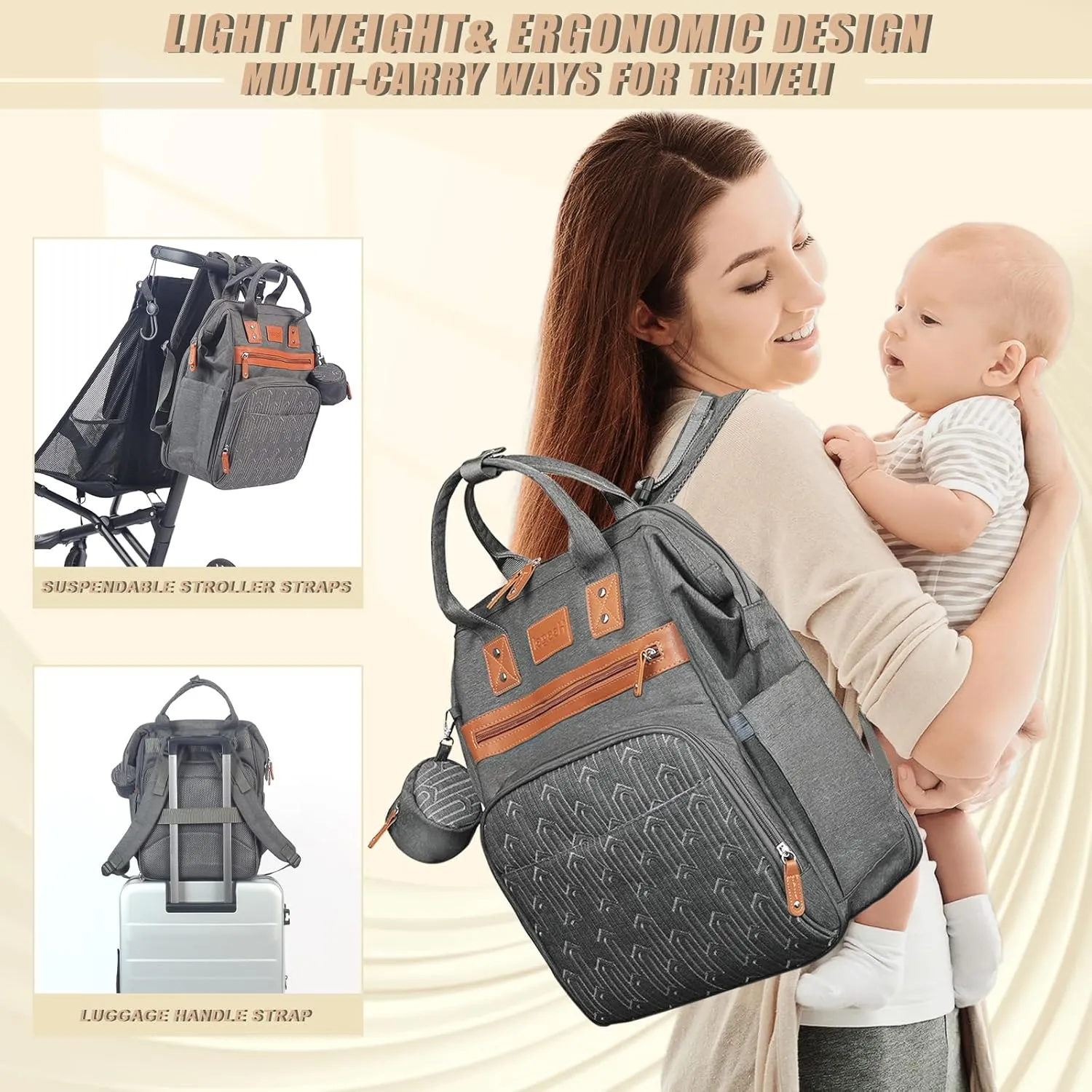 Diaper Backpack with Changing Pad, Baby Diaper Bag for Mom & Dad with Multipurpose Pockets, Large Stylish Baby Bag for Boy, Girl, Toddler (Dark Grey)