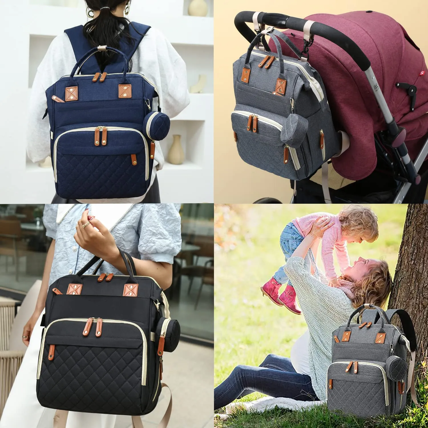 Diaper Bag Backpack Baby Bag, Baby Girl Boy Diaper Bag for Dad Mom with Pad, 16 Pockets, Pacifier Case, Large Diaper Bags Unisex for Travel (Grey)