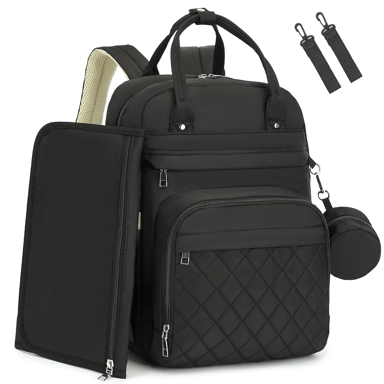 Diaper Bag Backpack, Baby Bag for Mom Dad, 4-in-1 Multi-pocket Large Capacity Waterproof Diaper Backpack with Changing Pad & Stroller Straps & Pacifier Case