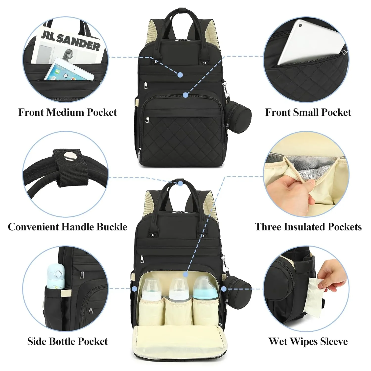 Diaper Bag Backpack, Baby Bag for Mom Dad, 4-in-1 Multi-pocket Large Capacity Waterproof Diaper Backpack with Changing Pad & Stroller Straps & Pacifier Case