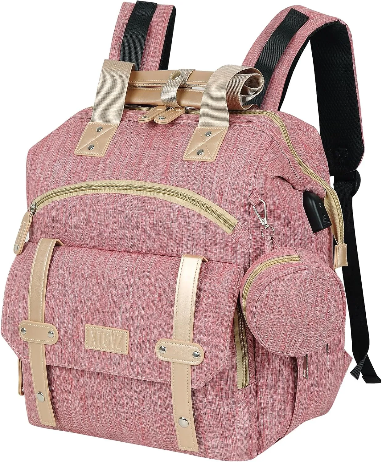 Diaper Bag Backpack Baby Bag,Waterproof Multi Function Baby Backpack, bag with USB Charging Port, Travel Diaper Bag with Changing Pad,Unisex Stylish Travel Back Pack for Moms(Pink)