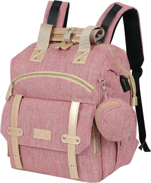 Diaper Bag Backpack Baby Bag,Waterproof Multi Function Baby Backpack, bag with USB Charging Port, Travel Diaper Bag with Changing Pad,Unisex Stylish Travel Back Pack for Moms(Pink)