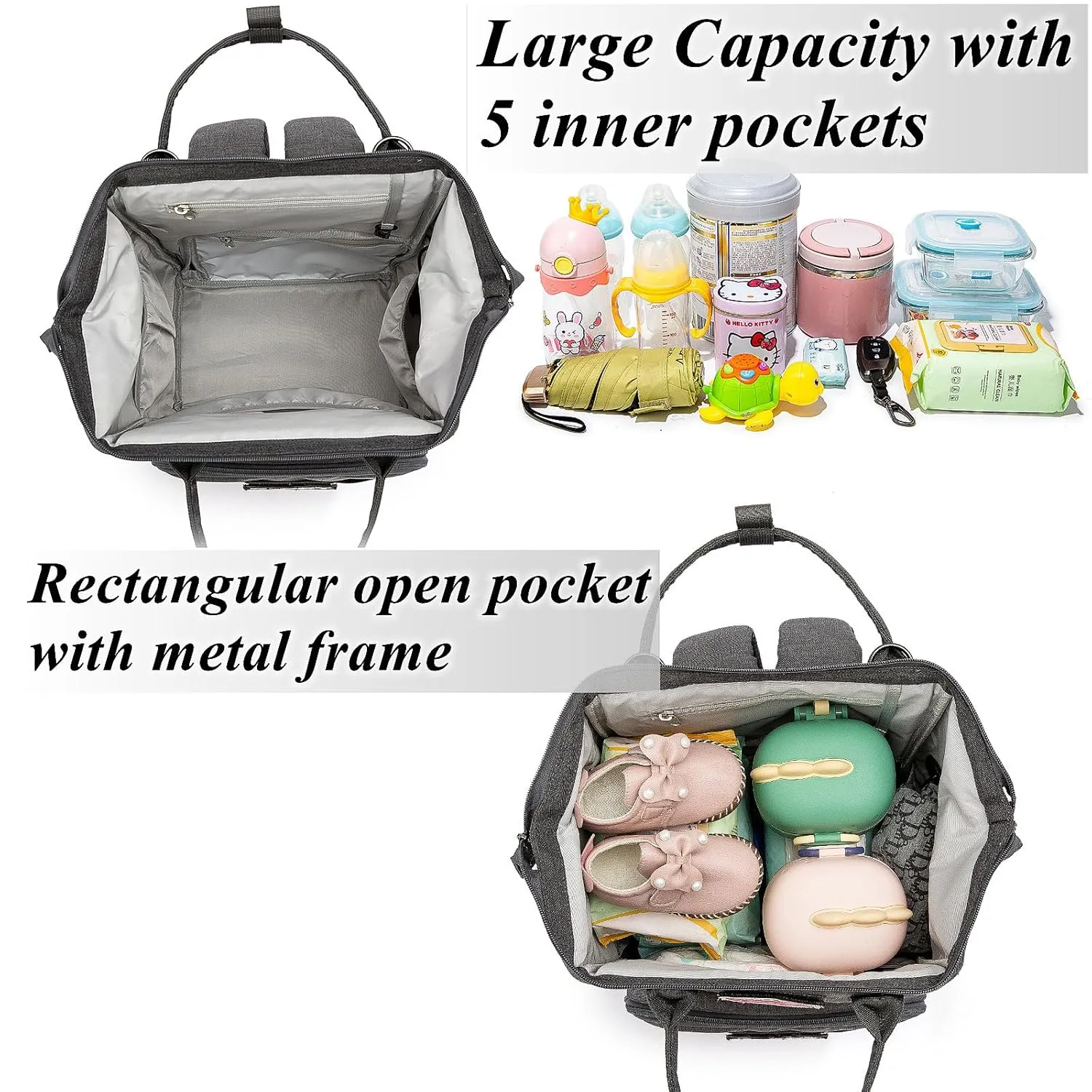Diaper Bag Backpack for Dad and Mom with USB Charging Port Stroller Straps and Insulated Pocket,army military Travel Nappy Backpack (Dark Grey)