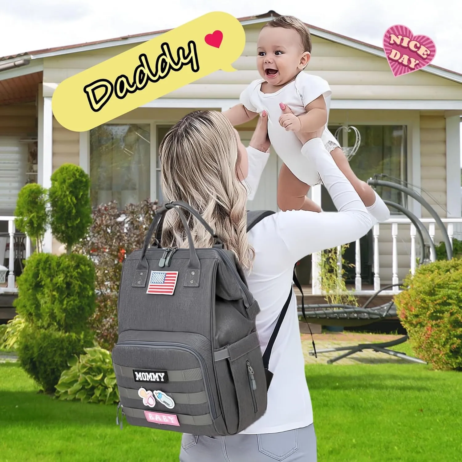 Diaper Bag Backpack for Dad and Mom with USB Charging Port Stroller Straps and Insulated Pocket,army military Travel Nappy Backpack (Dark Grey)