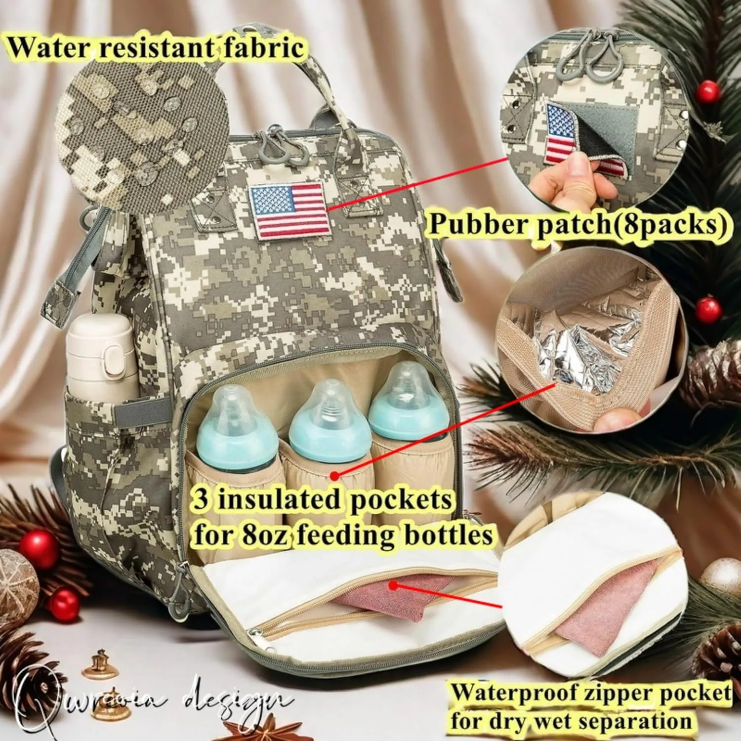 Diaper Bag Backpack for Dad and Mom with USB Charging Port Stroller Straps and Insulated Pocket,army military Travel Nappy Backpack for Daddy/Mommy (Camo)