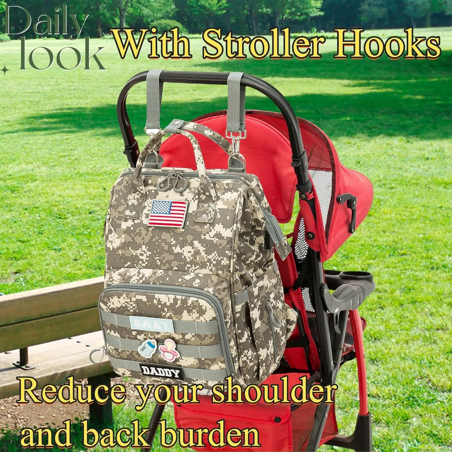 Diaper Bag Backpack for Dad and Mom with USB Charging Port Stroller Straps and Insulated Pocket,army military Travel Nappy Backpack for Daddy/Mommy (Camo)
