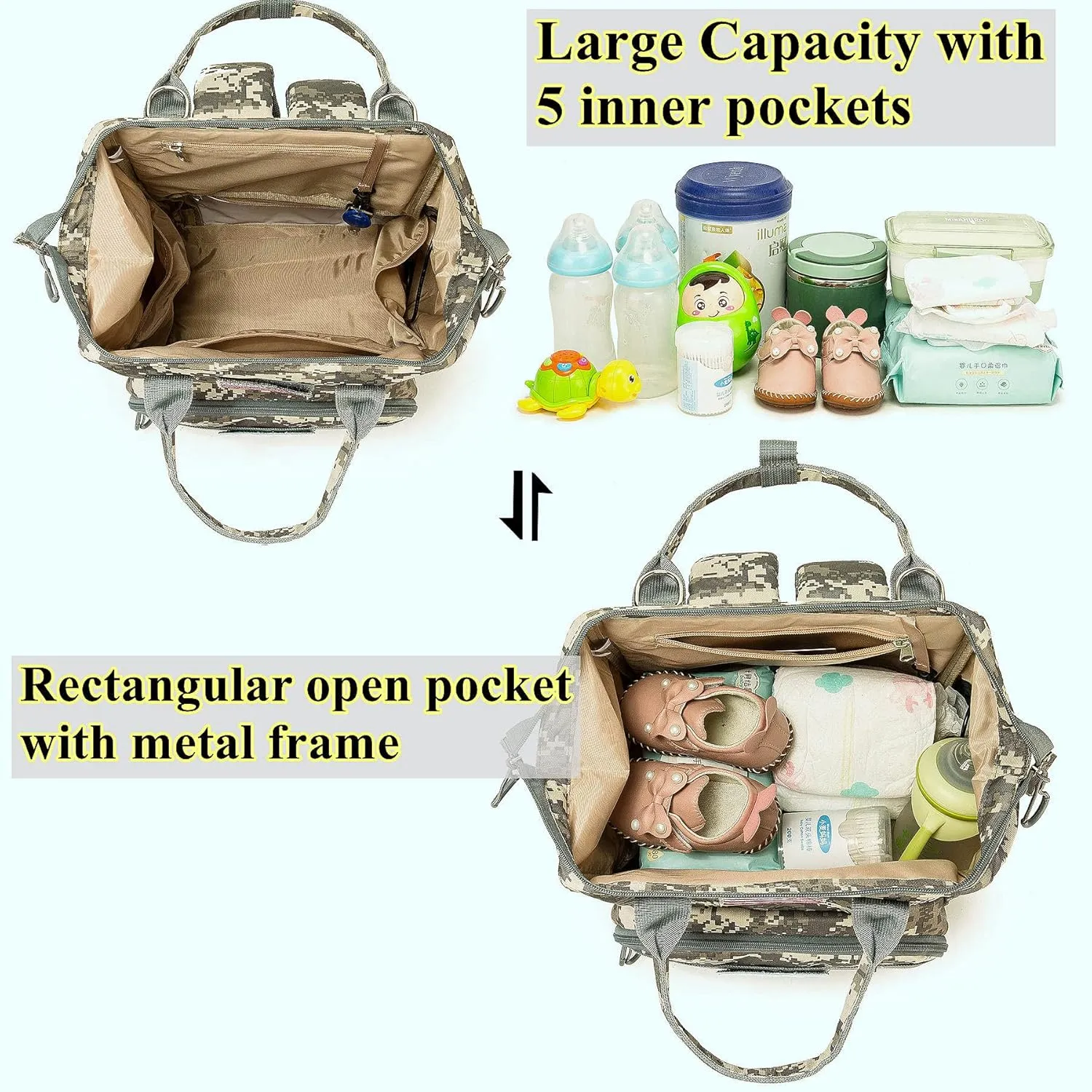 Diaper Bag Backpack for Dad and Mom with USB Charging Port Stroller Straps and Insulated Pocket,army military Travel Nappy Backpack for Daddy/Mommy (Camo)