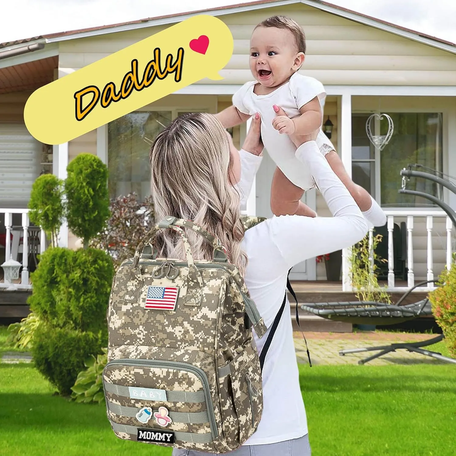 Diaper Bag Backpack for Dad and Mom with USB Charging Port Stroller Straps and Insulated Pocket,army military Travel Nappy Backpack for Daddy/Mommy (Camo)