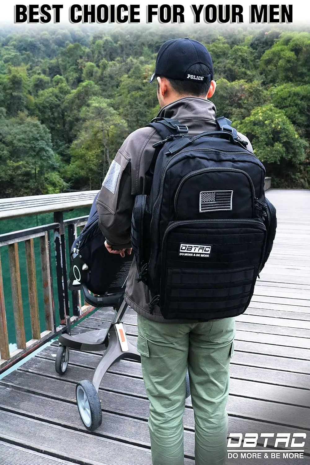 Diaper Bag Backpack for Dad, DBTAC Large Baby Nappy Bag for Men w/Changing Mat, Insulated Wipe Pockets, Stroller Straps, Black