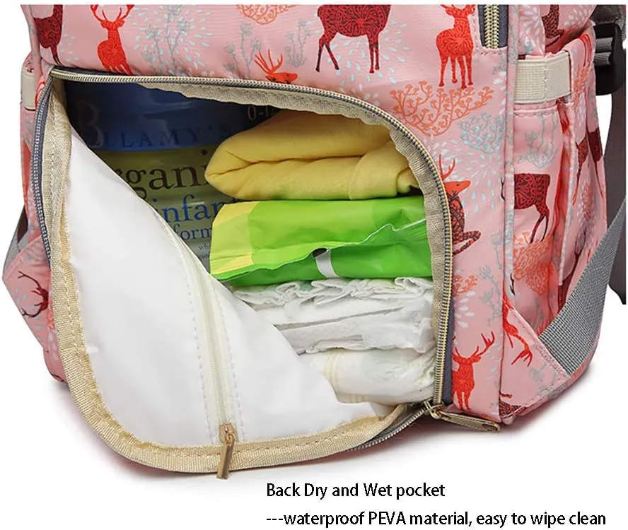 Diaper Bag Backpack for Mom Dad, Maternity Changing Bag Diaper Backpack with Stroller Straps(deer blue)