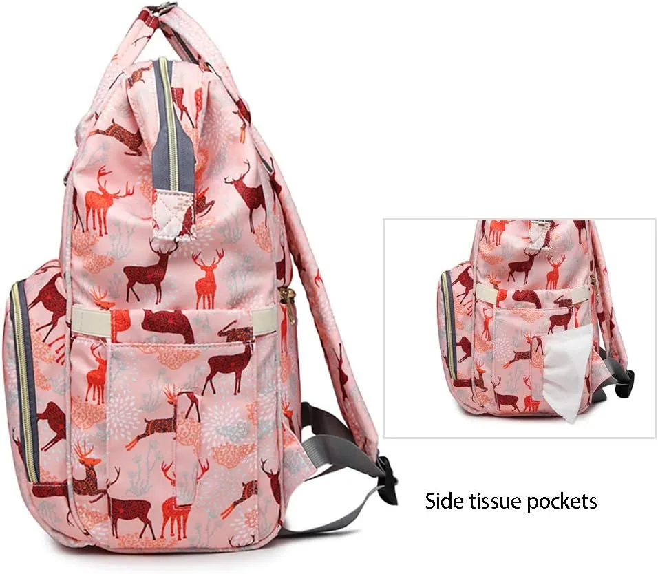 Diaper Bag Backpack for Mom Dad, Maternity Changing Bag Diaper Backpack with Stroller Straps(deer blue)