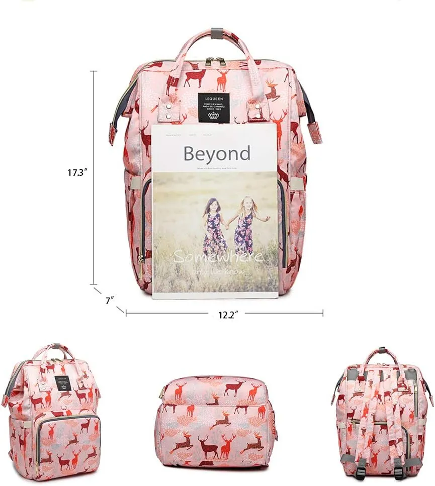 Diaper Bag Backpack for Mom Dad, Maternity Changing Bag Diaper Backpack with Stroller Straps(deer blue)
